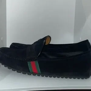 Gucci | Shoes | Gucci Web Stripe Black Suede Loafers  display picture 1